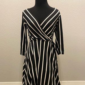 A. Byer Black and White Cross over Dress with long sleeves, Size M
